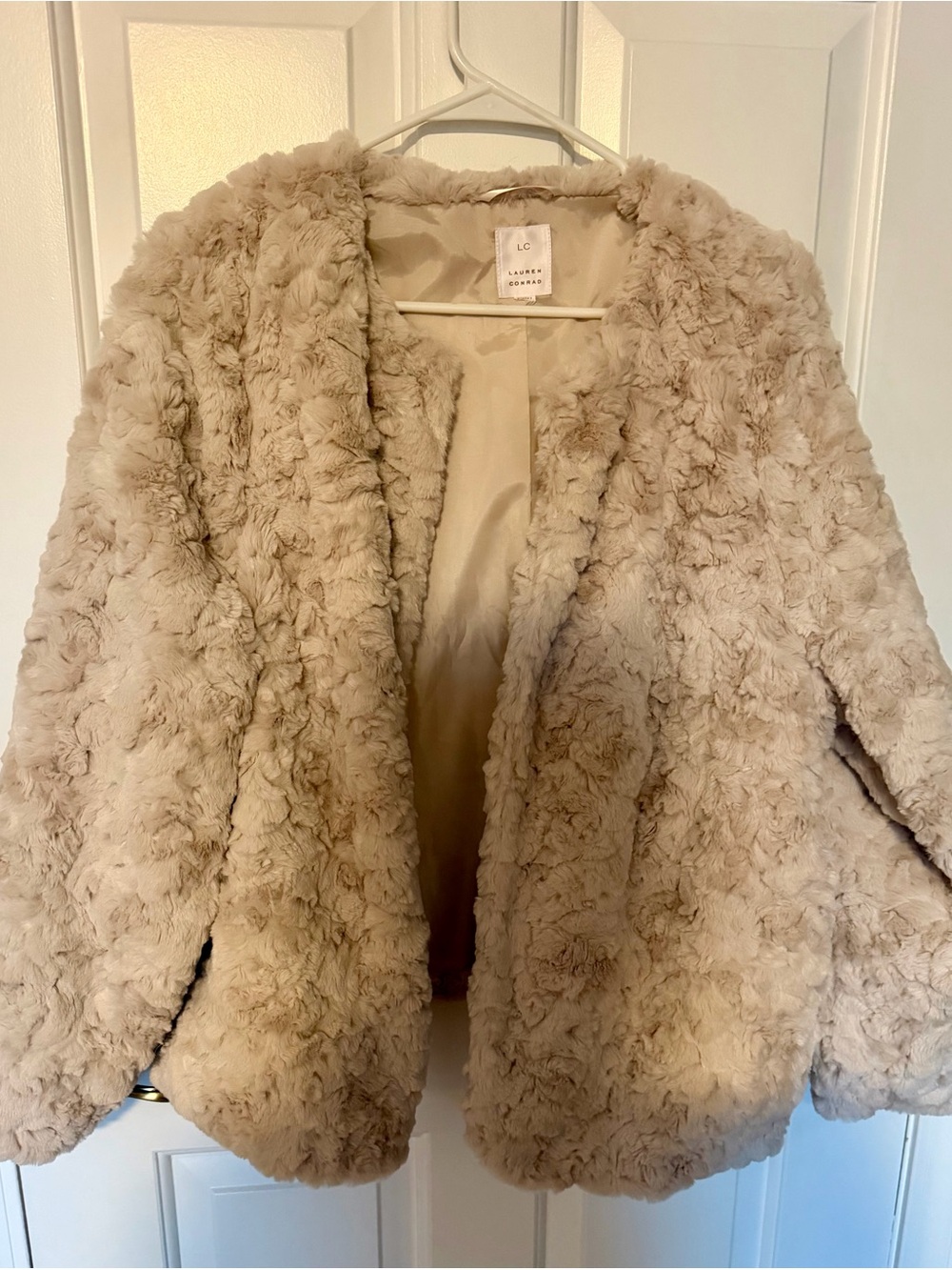 LC Lauren Conrad Taupe Plush Faux-Fur Teddy Jacket